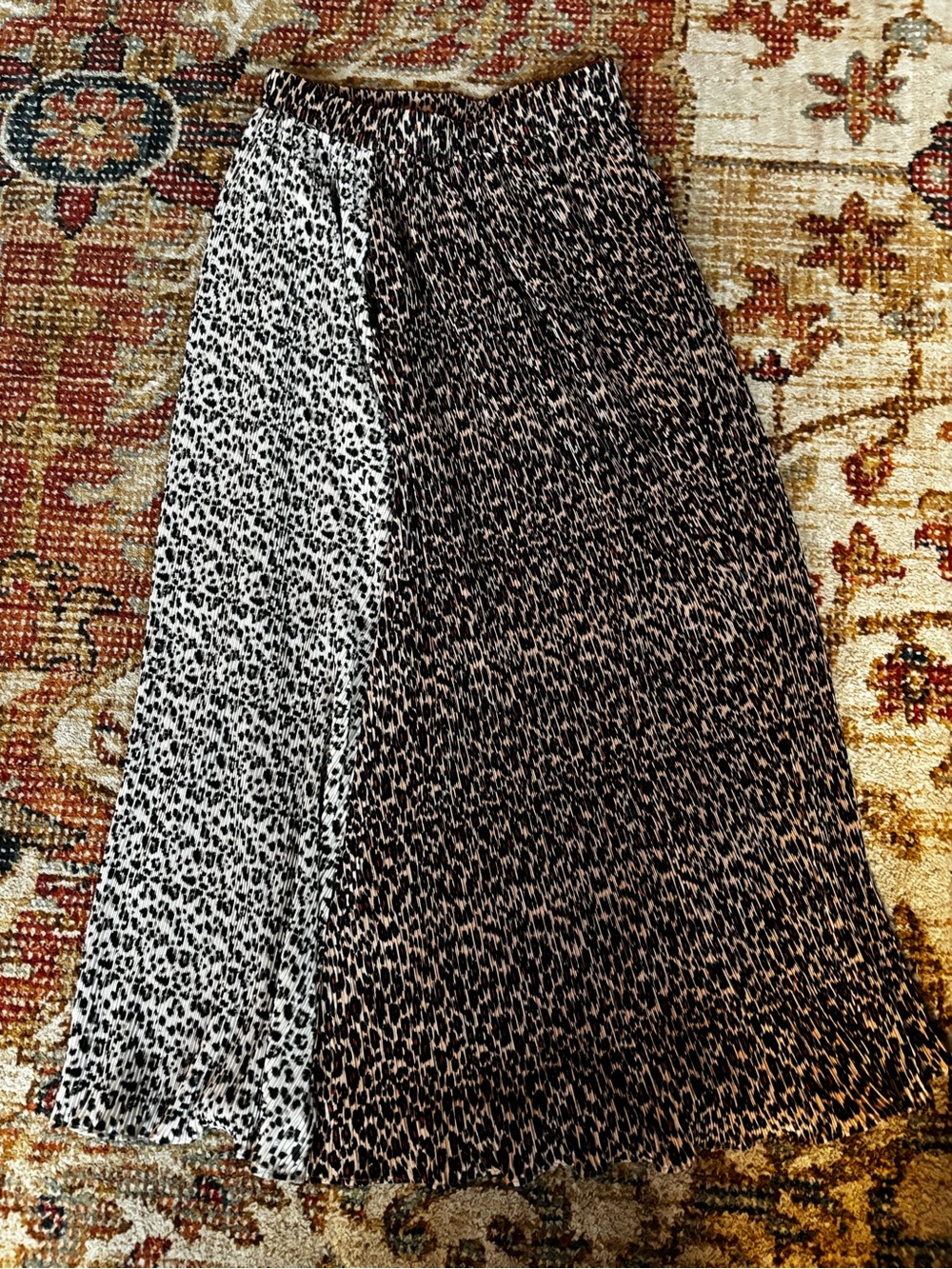 Mystree Two-Tone Animal Panel Midi Skirt in Black and Cream